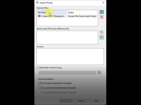 How to import text file to Civil 3d? "no point file match format found"