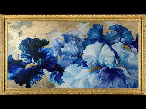 Blue Iris Flower Art for TV Screen 8 Hours | Golden Frame Wallpaper Display