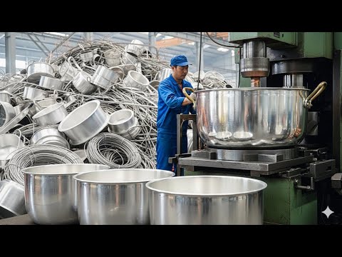 Incredible Recycling of Aluminum Scrap into New Largest Aluminum Cooking Pots in Factory.
