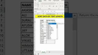 Sort Data by Text length in Excel.  #exceltech #excel #exceldataanalytics #exceltips #exceltricks