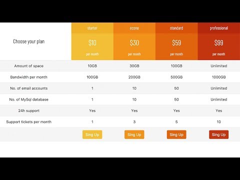 Creative Flat Price Table with HTML5/CSS3