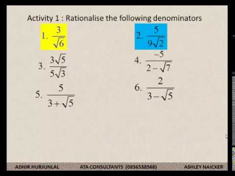 TOPIC 1 LESSON 3 NUMBERS RATIONALISATION OF SURD DENOMINATORS