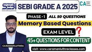 SEBI Grade A 2025 | Phase 1 - Paper 2 | MEMORY BASED QUESTIONS | Level up NOW?