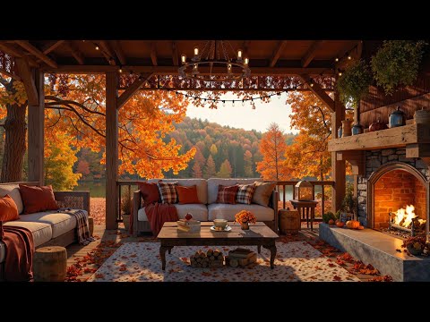 Tranquil Autumn Jazz on a Rustic Terrace 🔥 Cozy Fireplace, Morning Café Ambience for Focus & Work