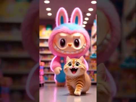 Hello Labubu!🙀✨ The Giant Labubu Fun Day🌈❤️ #shorts #cat #catvideos #kitten #cartoon #funny