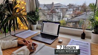 7 HOUR STUDY WITH ME  on a RAINY DAY | Background noise, 10-min Break, No music, Study with Merve