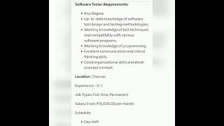 Software Tester#trainee #fresher #getemployed#experienced #youtubeshorts #softwaretestingjobs#qajobs