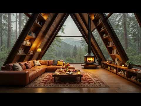 Find Peace in Reading Nook with Soothing Jazz Instrumental Music & Fireplace and Rain Sounds