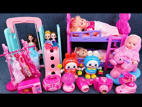 9 minutes of satisfactory unboxing, pink dreamy princess bedroom, swing slide set ASMR | Toy review