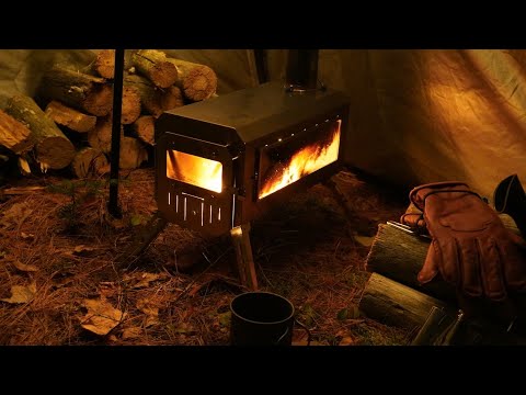 Camping in a complete and warm Baker Tent with Wood Stove