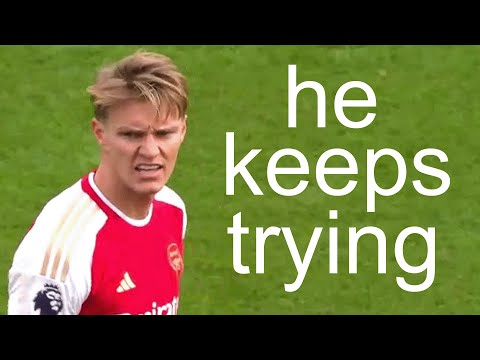 Ødegaard keeps trying to pass it through defenders...