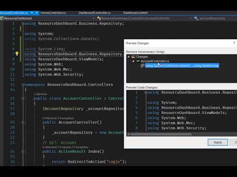 Managing using block in code editor