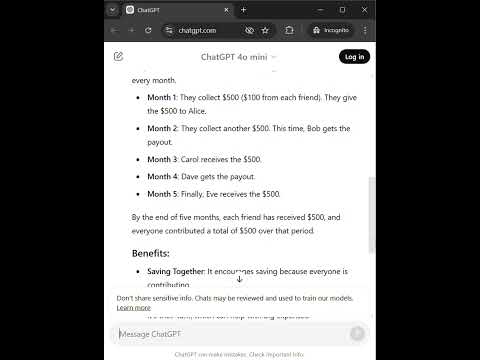 Understanding Rotating savings and credit association (ROSCA) using chatGPT #financialeducation