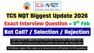TCS NQT Hiring 2026 | Bot Call Means ? | Prime Exact Interview 9 FEB | TCS NQT 2026