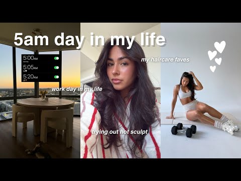 5AM DAY IN MY LIFE🌞| trying heated mat sculpt, content creator workday & my hair routine/ faves!