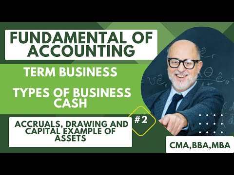 Term business ,Types of business cash and accruals, Drawing and capital example of assets