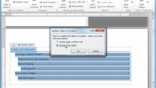 Word 2010: Update the Table of Contents