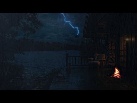 Fall into Deep Sleep 🌩️ Balcony Rain & Soft Thunder 🌧️ Cozy Fire Sounds for Rest, Study & Sleep