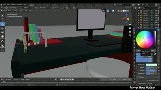 The process of making a desk with polygon modeling technique with blender 2.9
