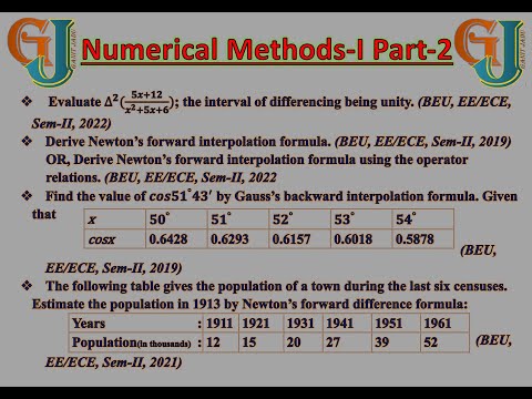 Numerical Method-I Part-2(Finite Differences, Newton Forward, Gauss Backward) PYQ of Math-II #EE&ECE