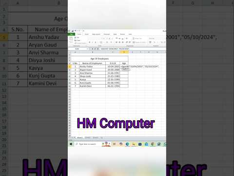 Excel Main age of employees #excel #sortvideo #sorts #subscribe #computer