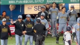 岡城への死球と森下の頭部付近への投球でベンチから出る藤川監督
