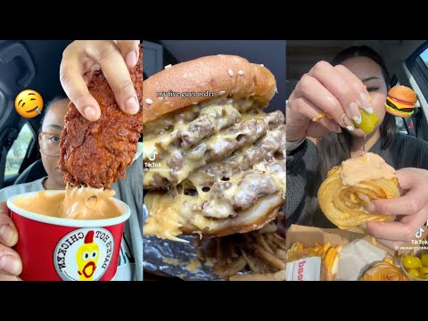 Fast Food Mukbang TikTok Compilation 🍟🍔  In-n-Out, Wingstop, Dave's Hot Chicken, Jollibee, Five Guys