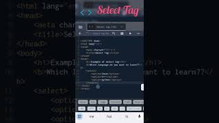 HTML basics |12| Select Tag #html #css #htmlcss #htmltutorial #htmlbasics #webdevelopment #shorts