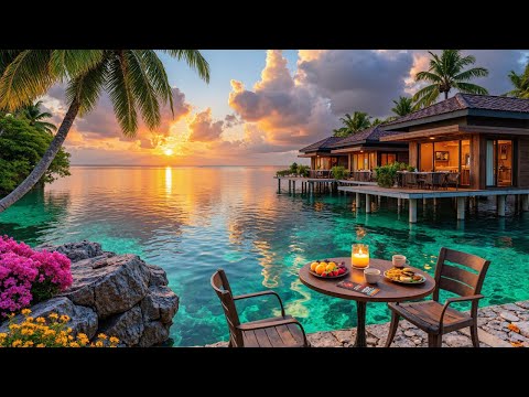 🍷 Romantic Sunset Café Vibes | Soft Jazz & Ocean Sounds for Peaceful Study, Work & Calm Mood