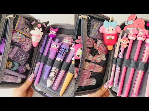 Packing my Pencil Case with cute Kuromi and My Melody Stationery 💜✏️📒✨| ASMR
