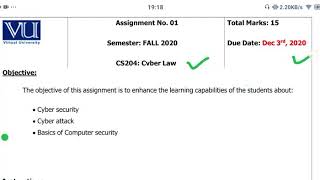 #solutionassignment #cs204 #cyberlaw #spring2020   solution assignment Cs204 vu spring 2020