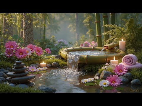 Zen Bamboo Fountain Spa Music ~ Deep Relaxation Piano for Stress Relief & Sleep
