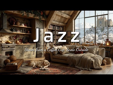 Winter Jazz Vibes ☕ Steam from a Coffee Cup, Snow Outside | Cozy Jazz for Peaceful Winter Time