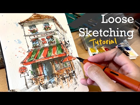 Loose sketching with ink and watercolor |Real time tutorial