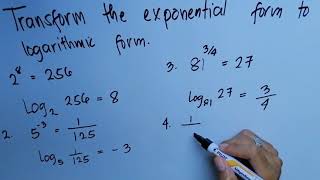 How to transform the exponential form to logarithmic form?