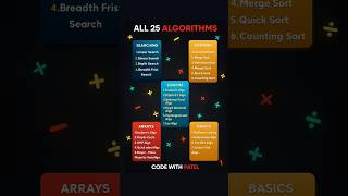 Top 25 Must-Know Algorithms for Every Programmer 🔥 | Code with Patel #algorithm #dsa