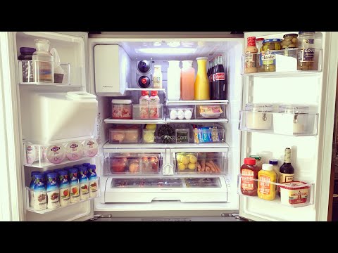 Organized Fridge with Container Store Bins