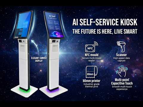 Smart AI Self-Ordering Kiosk | Innovative Curved Display Payment Terminal & Scanner
