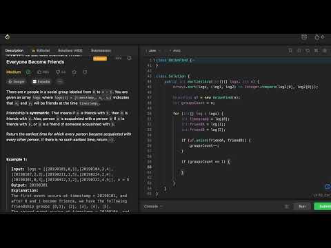 [Leetcode] 1101. The Earliest Moment When Everyone Become Friends