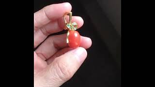 Gem Gardener: Large Red Coral Pendant Necklace Demantoid 18k