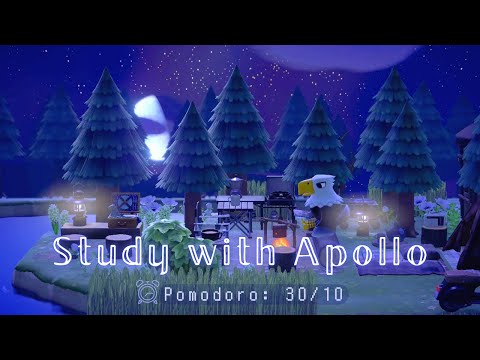 ⏰️Pomodoro 30/10 • Study with Apollo▪️No Music▪️fire crackle + river night ambience🎧