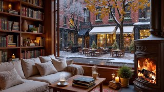 Cozy Winter Coffee Shop ❄️ Relaxing Jazz Piano & Crackling Fireplace Ambience for Study & Work