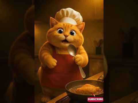 Chubby Chef Cat Sings While Frying Chicken – Too Cute to Handle!