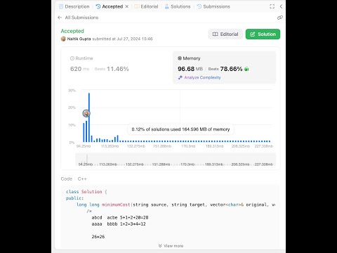 LeetCode Question:2976- Minimum Cost to Convert String I| Medium Tag