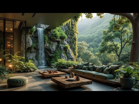 Spring Forest Coffee Jazz 🌸 Waterfall Serenity | Smooth Jazz Spring Ambience