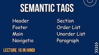 LECTURE 16 |SEMANTIC TAGS IN HTML | HEADER FOOTER SECTION MAIN | HTML COMPLETE TUTORIAL HINDI