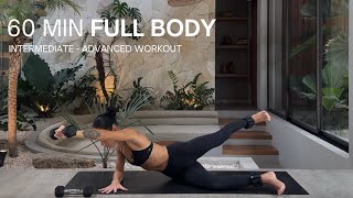 60 MIN FULL BODY STRENGTH WORKOUT | Intermediate - Advanced Workout with Weights | Pilates Inspired