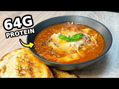 Creamy High-Protein Lasagna Soup 🍅💪 (64g Protein per Serving!)