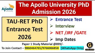 The Apollo University PhD Admission 2026 | TAU-RET PhD Entrance Test 2026 | Research Entrance Test
