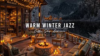 Smooth Jazz Instrumental Music & Fireplace Sounds ⛄Warm Winter Jazz Music at Lakeside Porch Ambience